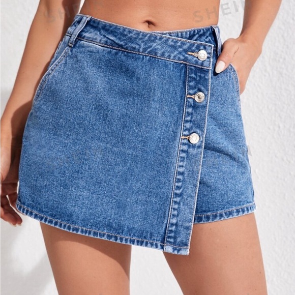 “SHEIN Essnce High Waist Button Front Denim Skort” Medium Wash Color. Size S (4) - Picture 1 of 2